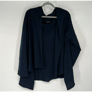 Heide Ost Sweater Women XL Navy Blue Extra Fine Merino Wool Open Front Cardigan